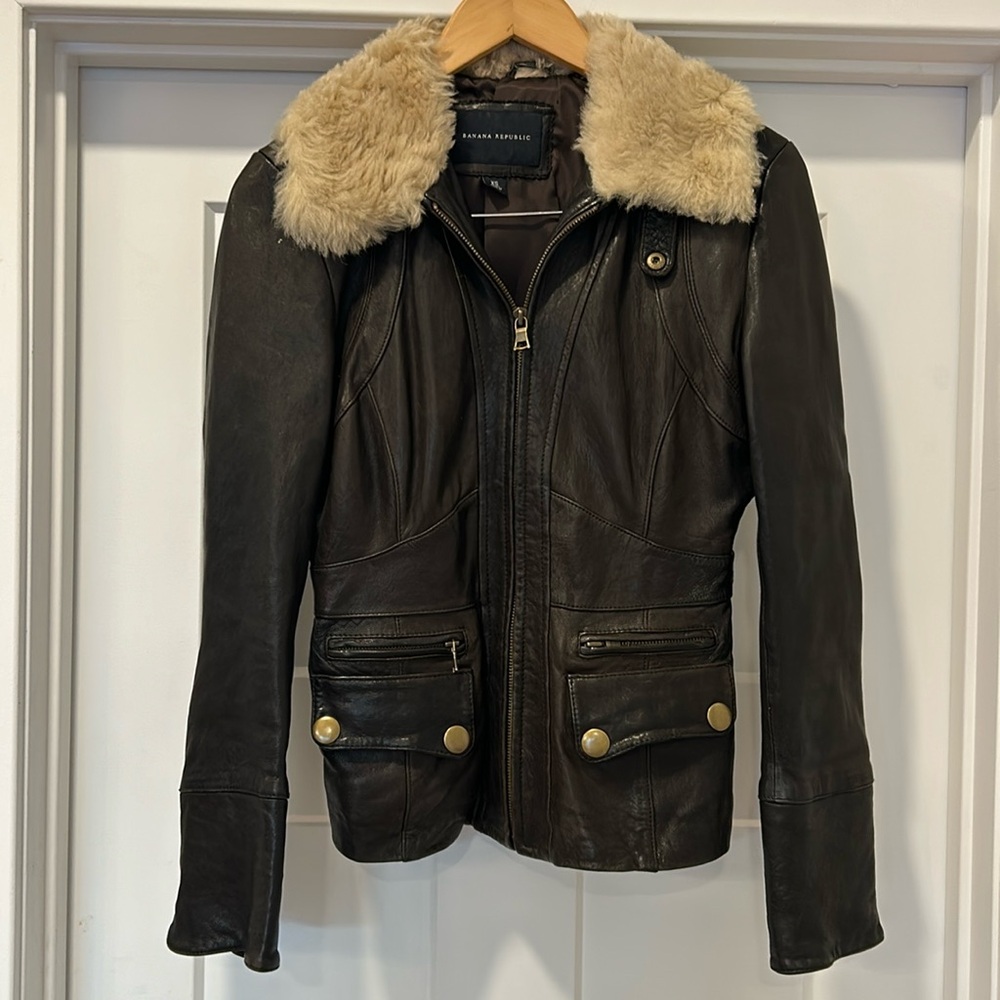 Stunning leather and fur Banana Republic Jacket
